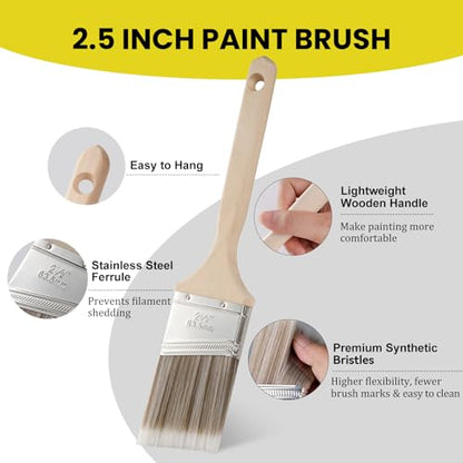 Mister Rui Paint Brush, 2.5 Inch Angled Synthetic Paint Brush for Walls - size: 1PCS, 2.5" Angled