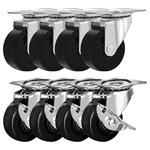FactorDuty 8 Pack 2" Swivel Caster with Brake Wheels Hard Rubber Base w/Top Plate & Bearing (2" Combo-8 pcs) - size: 2" combo, 8 pcs