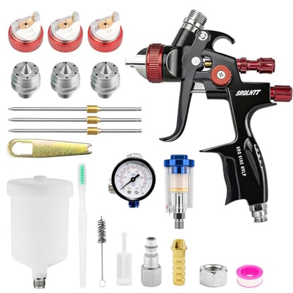 819 HVLP Air Spray Gun Kits with 1.3/1.7/2.0 mm Nozzles Spray Paint Gun Automotive with Air Regulator Separator for Car Paints, Primer, Clear/Top Coat & Touch-Up, DIY Painting Spray - size: 819 plastic cup