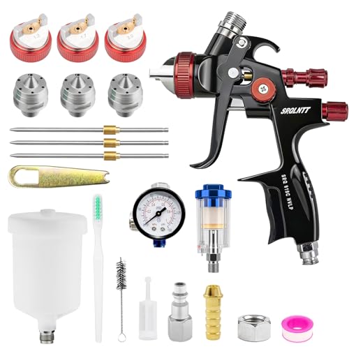 819 HVLP Air Spray Gun Kits with 1.3/1.7/2.0 mm Nozzles Spray Paint Gun Automotive with Air Regulator Separator for Car Paints, Primer, Clear/Top Coat & Touch-Up, DIY Painting Spray - size: 819 plastic cup