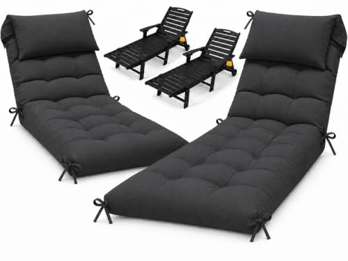 2 Pack 76 x 22 x 4.7" Waterproof Chaise Lounge Chair Cushion Outdoor Black - color: Black, size: 2 Pack