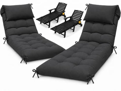 2 Pack 76 x 22 x 4.7" Waterproof Chaise Lounge Chair Cushion Outdoor Black - color: Black, size: 2 Pack