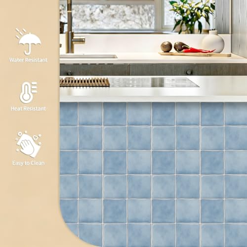 10pcs Peel and Stick Light Blue Backsplash Tiles – 7.87in x 7.87in Self-Adhesive Kitchen Wall Tiles, Bathroom Wall Panels, Modern DIY Stick On Tiles, Home Decor - color: Soft blue