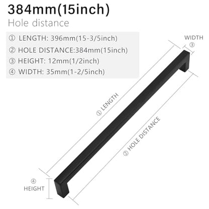 Cabinet Pulls Matte Black Cabinet Handles Square Drawer Pulls, 40 Pack 15 Inch Stainless Steel Kitchen Door Cupboard Cabinet Handles, Drawer Hardware Handles, 384mm Hole Centers - size: 15 inch Hole Centers(384mm)