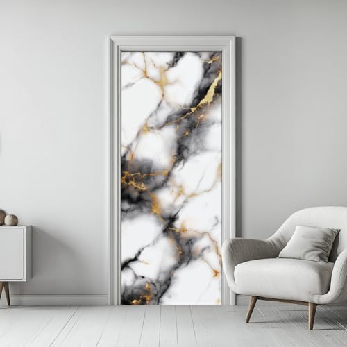 arricraft 2 Pcs Self-Adhesive Door Stickers, 31.5"x78.7" Marble Texture Pattern Door Murals Stickers PVC Removable Wallpaper Decoration for Bedrooms Living Room - style: Marble Texture