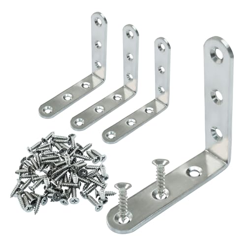 Waziaqoc 4PCS 3.1 x 3.1 Inch L Bracket, 80 x 80 mm Stainless Steel - size: 3.1 inch