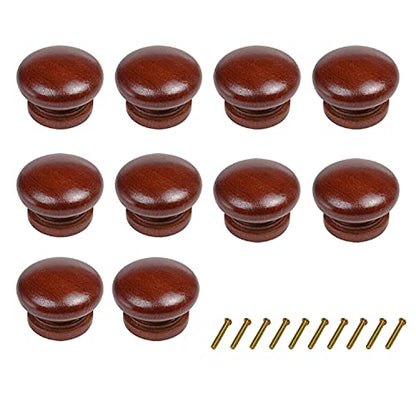 10Pack Round Wood Drawer Knobs Red Brown Finished Mushroom Shaped Kitchen Cabinet Pulls Handles Hardware for Kitchen Cabinets Furniture Dresser Wardrobe Cupboard Drawer Pulls Knobs - color: Brown,red