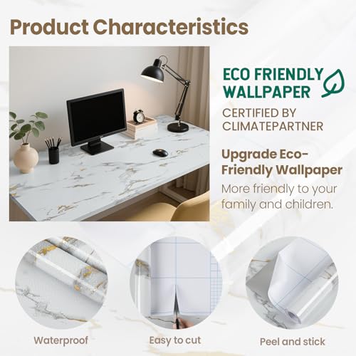 Marble Contact Paper Gold Extra Wide Peel and Stick for Kitchen Countertop - color: Gold/White, size: 23.6" x 118"