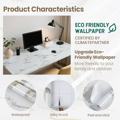 Marble Contact Paper Gold Extra Wide Peel and Stick for Kitchen Countertop - color: Gold/White, size: 23.6" x 118"