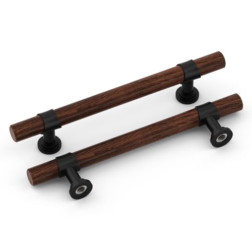 homdiy 10 Pack 5 Inch Hole Center Wood Cabinet Pulls Black Cabinet Handles - color: Walnut Wood Grain& Black, size: 5 in Hole Centers