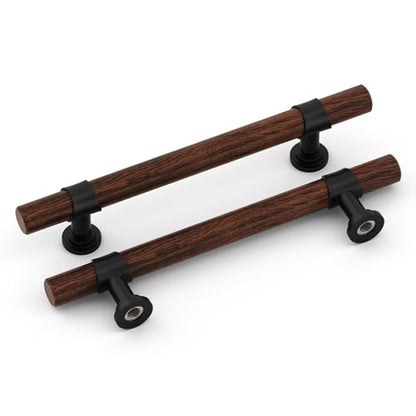 homdiy 10 Pack 5 Inch Hole Center Wood Cabinet Pulls Black Cabinet Handles - color: Walnut Wood Grain& Black, size: 5 in Hole Centers