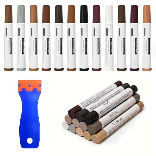 Wood Repair Kit:12-Color Furniture Markers Touch Up & 12-Color Wood Filler Sticks for Scratches/Holes/Stains/Cracks in Floors/Table/Cabinets(Laminate/Hardwood) - color: 12 Markers and 12 Wood Filler