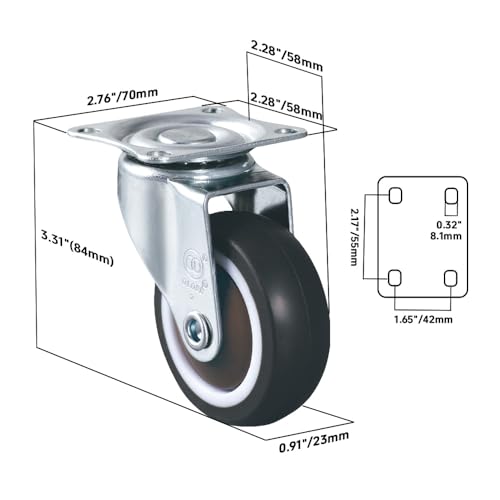 2.5'' Caster Wheels Set of 4 Heavy Duty No Noise Castors, Swivel Top Plate Casters Wheels for Small Project, Nightstand, Side Table, Furniture and Workbench Cart (2.5 Inches Swivel) - style: 2.5 Inches Swivel