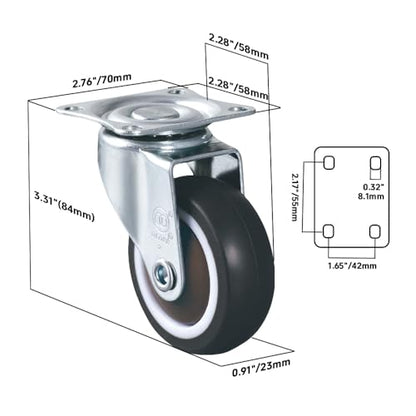2.5'' Caster Wheels Set of 4 Heavy Duty No Noise Castors, Swivel Top Plate Casters Wheels for Small Project, Nightstand, Side Table, Furniture and Workbench Cart (2.5 Inches Swivel) - style: 2.5 Inches Swivel