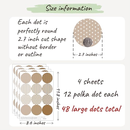 Boho Polka Dot Wall Sticker, 48 Removable and Repositionable Pattern Decals - Premium Fabric Material, Polka Dots, Stripes, Chevrons and Solid in 3 Shades of a Color (Tan) - color: Tan