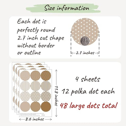 Boho Polka Dot Wall Sticker, 48 Removable and Repositionable Pattern Decals - Premium Fabric Material, Polka Dots, Stripes, Chevrons and Solid in 3 Shades of a Color (Tan) - color: Tan