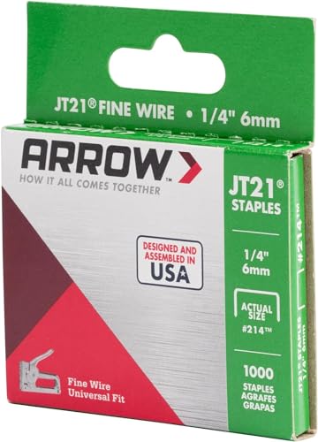 Arrow 214 JT21 Thin Wire Staples for Staple Guns and Staplers, Use for Upholstery, Crafts, General Repairs, 1/4-Inch Leg Length, 7/16-Inch Crown Width, 1000-Pack, Grey - size: 1/4 Inch