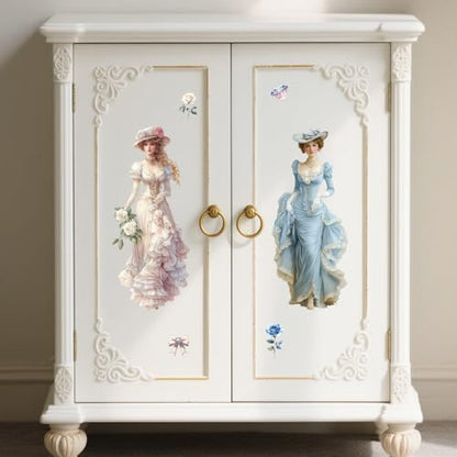 Peacoblue Victorian Woman Rub On Transfers for Furniture Craft 6"x12" - style: Victorian Woman