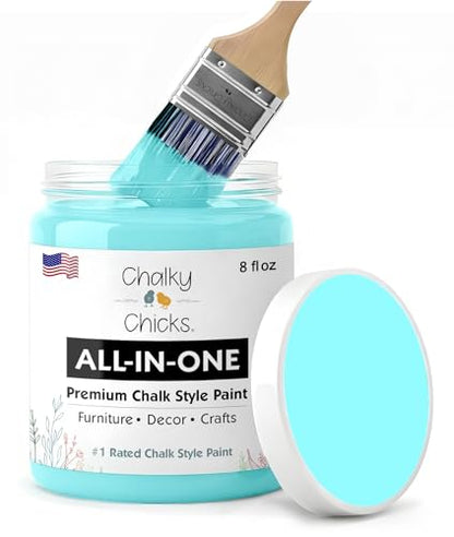 Chalky Chicks Aqua Bay 8 Fl Oz Chalk Paint for Furniture All in One - color: Aqua Bay (Aqua Blue), size: 8 Fl Oz (Pack of 1)