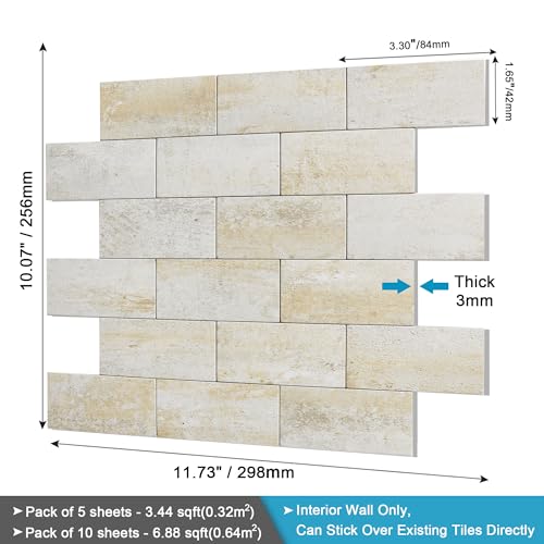 BeNice Marble Peel Stick Backsplash Tile Kitchen Blue Yellow Rust 10pcs - color: Blue Yellow Rust, size: 10sheets