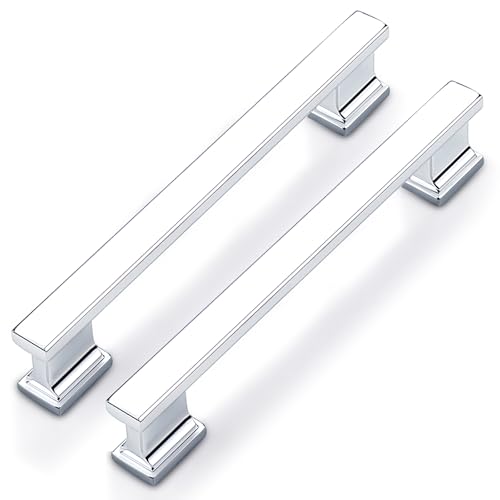 Probrico 10 Pack 5 Inch Polished Chrome Cabinet Handles, Shiny Kitchen Handles for Cabinets, 128mm Hole Center Drawer Pulls, Easy-Install Bathroom Hardware for Drawers & Cupboards - color: Polished Chrome, size: 5 inch hole center