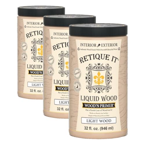 Retique It Wood'n Primer - Paint it then stain it - Stainable Wood Fiber Paint (Light Wood, Large) (Pack of 3) - color: Light Wood, size: 32 Fl Oz (Pack of 3)