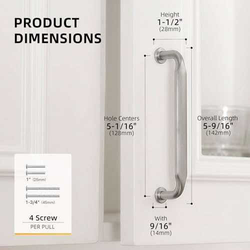 Goldenwarm 10 Pack 5 Inch Brushed Nickel Cabinet Pulls Solid Handles - color: Brushed Satin Nickel, size: 5 Inch Hole Center