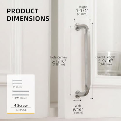 Goldenwarm 10 Pack 5 Inch Brushed Nickel Cabinet Pulls Solid Handles - color: Brushed Satin Nickel, size: 5 Inch Hole Center