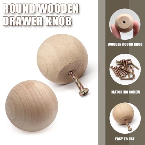 Zorfeter 20 Pcs 1-1/2 Inch Unfinished Wood Ball Knobs - color: Natural Wood Ball