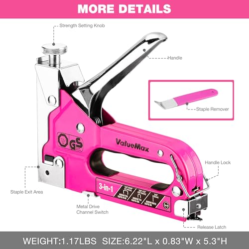 ValueMax Staple Gun, Heavy Duty 3-in-1 Manual Nail Gun with 2000 Staples, Remover, Upholstery Stapler for Wood, Furniture, Carpet, Carpentry, DIY, Wire, Decoration, Craft, Fixing Material, Decoration - style: Purple Red & 2000 Staples
