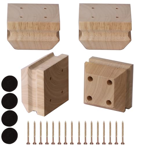 Unfinished Oak Furniture Legs - Heavy Duty Mid Century Solid Wood Replacement Sofa Legs Set of 4 for Couch Bench Bed Dresser Coffee Table (Natural 2" H*3.15" W) - color: Plain Wood Color, size: 2"H*3.15"W (No Hanger Bolt)