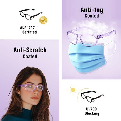 ProtectX Stylish Safety Glasses Anti-Fog Scratch Lilac Clear - color: Lilac