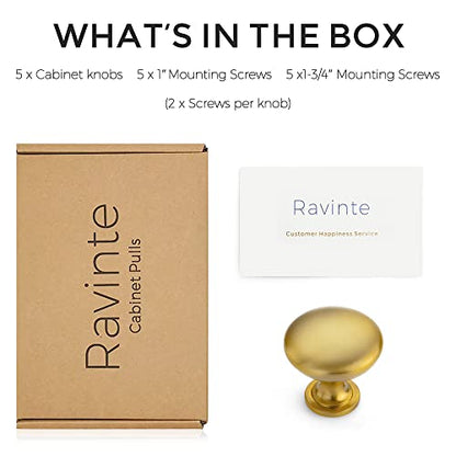 Ravinte Gold Cabinet Knobs, Zinc Knobs Drawer Pulls, 5 Pack - color: Brushed Brass