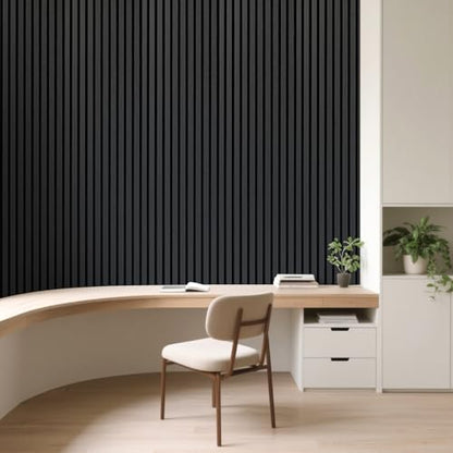 Art3d Roll-Flat Design Acoustic Wood Slat Wall Panel, 2-Pack, Blackwood - color: Blackwood, size: 2-Pack - 95.3 x 23.8 Inch