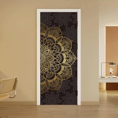 arricraft 2 Pcs Self-Adhesive Door Stickers, 31.5"x78.7" Mandala Pattern Door Murals Stickers Floral PVC Removable Wallpaper Decoration for Bedrooms Living Room - style: Mandala