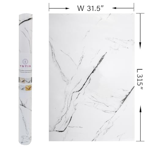 TOTIO 31.5x315inch Extra Wide Black White Marble Wallpaper Peel Stick Glossy Thick Waterproof Furniture Sticker Granite Look Contact Paper Removable Wall Sticker Self-Adhesive Countertop Vinyl Wrap - color: White, size: 31.5" x 315"