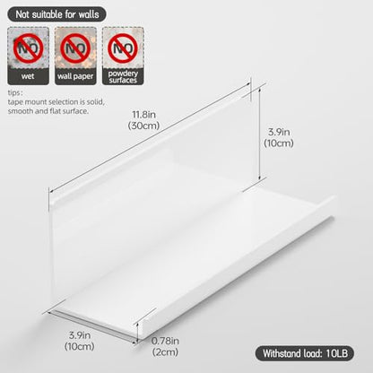 PAVSTINE Acrylic Floating Wall Shelves Set of 2, 12 Inch White - color: White