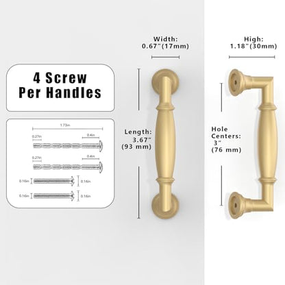 10 Pack Brushed Gold Cabinet Pulls 3 Inch(76mm) Kitchen Cabinet Handles Cabinet Hardware for Drawer Pulls - color: Brushed Gold, size: 3" Hole Center