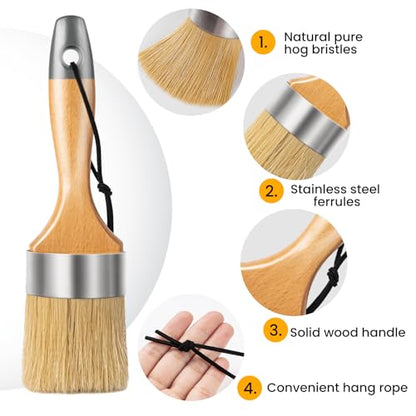 Chalk Paint Brush, Wax Paint Brush Set of 5, Natural Bristle - size: 1 Large + 1 Medium + 3 Small, 5 Pack