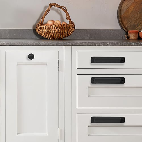 khtumeware 10 Pack 3-3/4" Drawer Pulls Matte Black Modern Kitchen Cabinet Hardware Cup Pulls - color: Matte Black, size: Cup Pulls 3-3/4" Hole Center