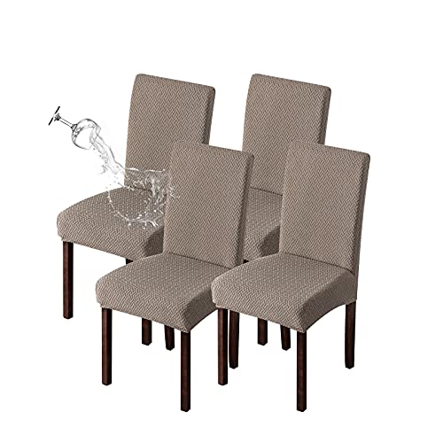 Genina Waterproof Chair Covers for Dining Room Chair Slipcovers Set of 4 - color: Taupe, size: 14-18in Waterproof