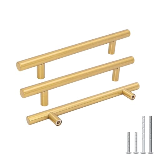 Goldenwarm 20 Pack 5-1/16" Gold Cabinet Handles Brushed Brass Cabinet Pulls - color: Gold, size: 5-1/16 Inch Hole Centers