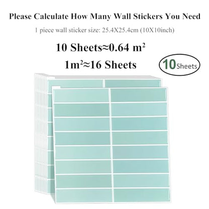 Alwayspon 10 Sheets 3D Peel and Stick PVC Backsplash Tiles, 10"x10" Self-Adhesive Wall Tile Stickers Stick on Subway Tiles for Kitchen Bathroom, Mint Green - color: T80559