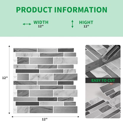 LONGKING Peel and Stick Backsplash Tile for Kitchen, Stick on Tile on Wall, Bathroom (Grey Marbling) - color: Grey Marble