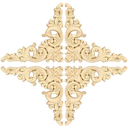 Wood Appliques 4PCS 5.9in Corner Onlays Carved Furniture Cabinet Decor - size: 5.9 inch