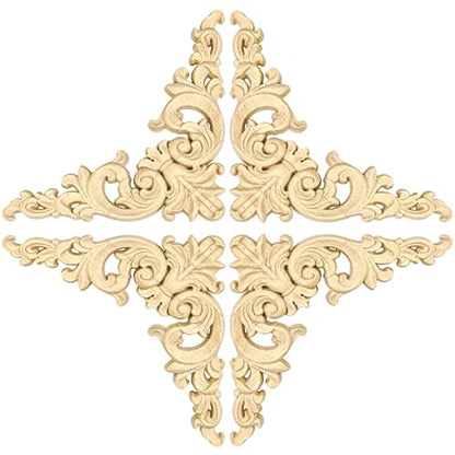 Wood Appliques 4PCS 5.9in Corner Onlays Carved Furniture Cabinet Decor - size: 5.9 inch