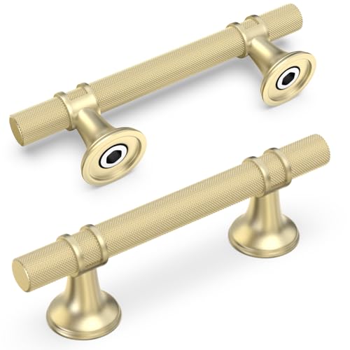 20 Pack 3 Inch Brushed Gold Kitchen Cabinet Handles - color: Brushed Gold Knurled, size: 3'' Hole Center(76mm)
