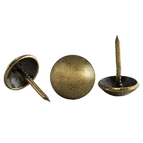 Upholstery Tacks for Furniture, Vintage Upholstery Nails, 100Pcs, ∅7/16" x 1/2", Antique Brass, French Natural Heavy Duty Furniture Nails for Sofas, Chairs, Headboards & DIY Crafts