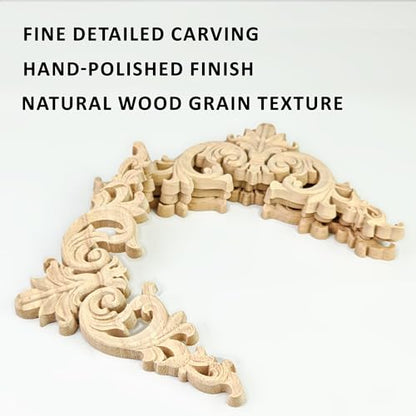 Wood Appliques 4PCS 4.7in Corner Onlays Carved Furniture Cabinet Decor - size: 4.7 inch