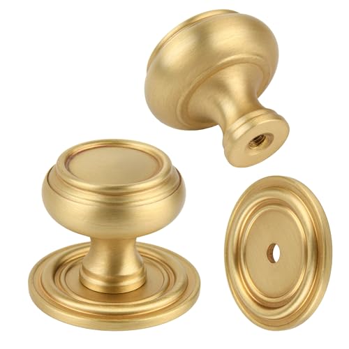 2 Pack Matt Brushed Gold Solid Brass Kitchen Cabinet Knobs,Drawer Pulls, 1.18 Inch 30mm Diameter, Modern Furniture Handles for Cupboard Wardrobe(Antique) - style: Brushed Gold